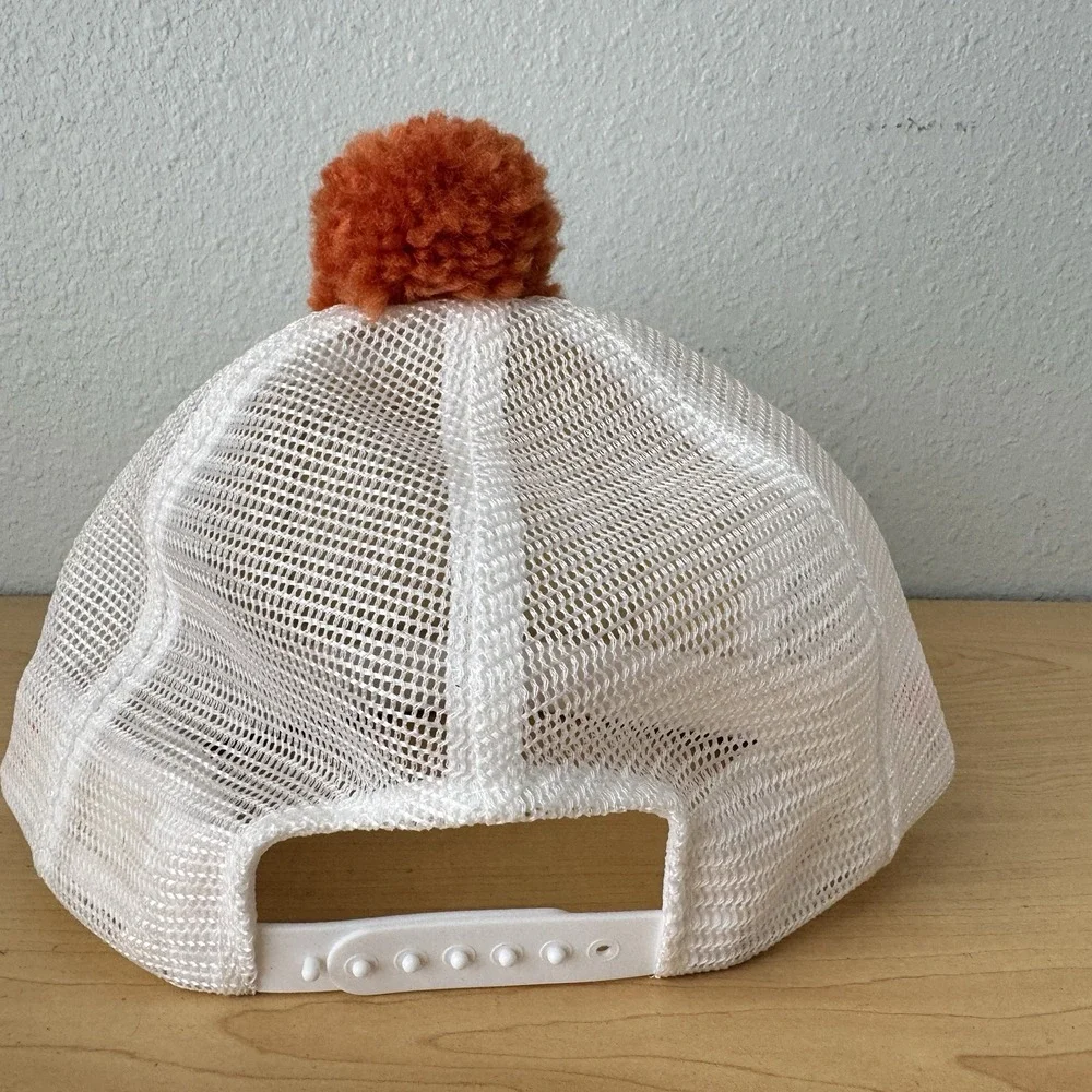Vintage BETCO Builders Equipment Tool Co Trucker Hat‎ White Orange Pom Pom Cap